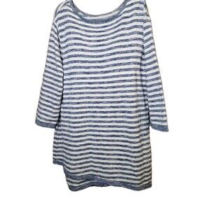 G & C United Knitwear Blue White Stripe Womens Large Top Wrap Look Soft
